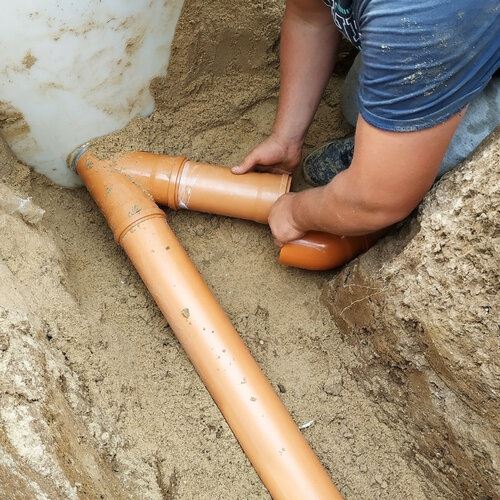 close-up of a sewer line repair